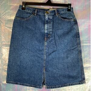 Eddie Bauer Denim Jean Skirt Front Slit Womens 12 Vtg Classic Preppy Country